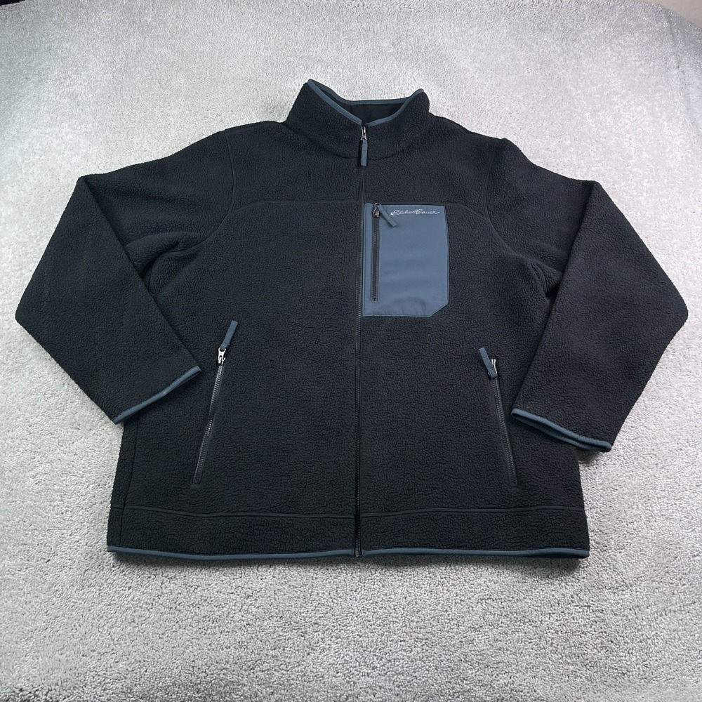 Eddie Bauer Jacket Mens XL Black Quest 300 Sherpa Fleece Full Zip Outdoor Hiking